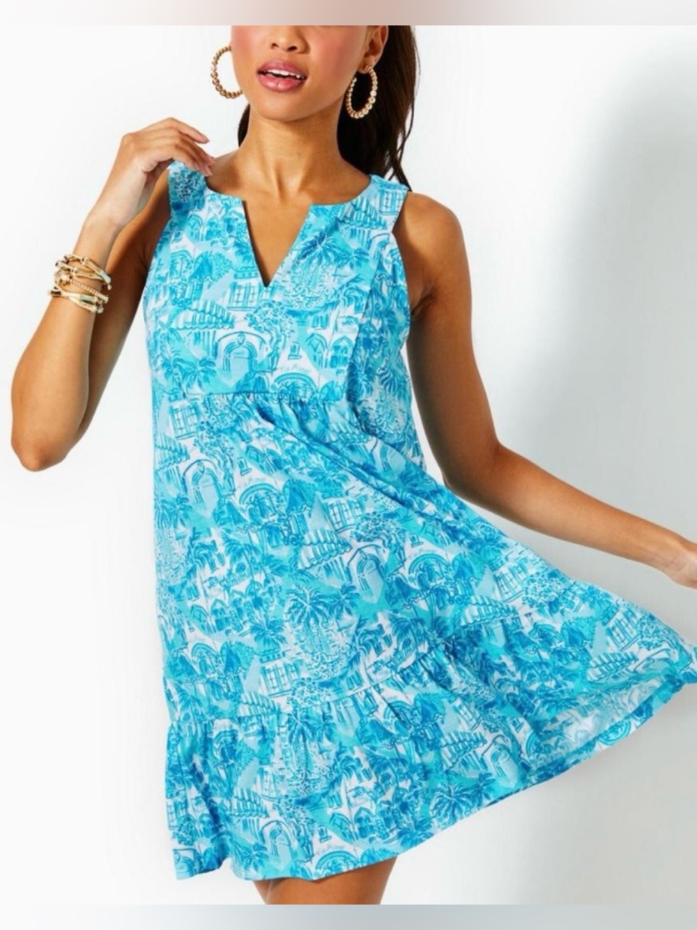 LILLY PULITZER Lindy Dress in Amalfi Blue Sunny State of Mind Print, EUC, Sz.M